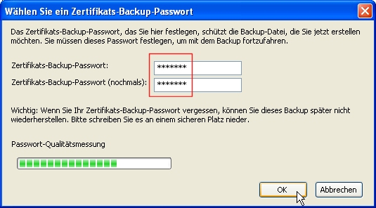 Backup-Passwort eingeben