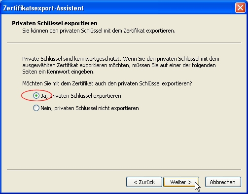Privaten Schlüssel exportieren