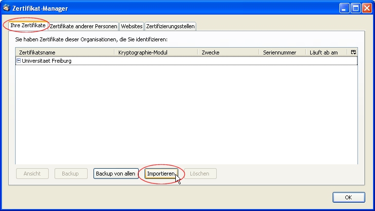 Zertifikat importieren
